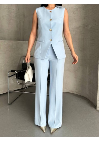 Kadın Alt Üst Takım Şık Düğme Detaylı Premium Yelek Pantolon Ikili Takım Elbise indirimleri