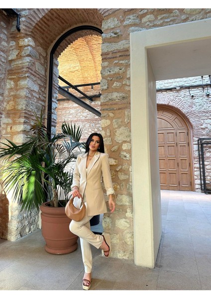 Kadın Tek Düğmeli Ceket Dar Paça Pantolon Takım Elbise indirimleri