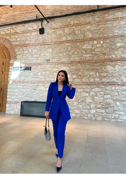 Kadın Tek Düğmeli Ceket Dar Paça Pantolon Takım Elbise indirimleri