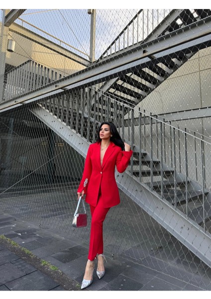 Kadın Taş Detaylı Ceket Pantolon Takım Elbise