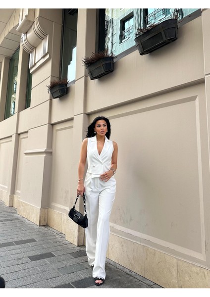 Kadın Asimetrik Kesim Yelek Palazzo Pantolon Takım Elbise fiyatları