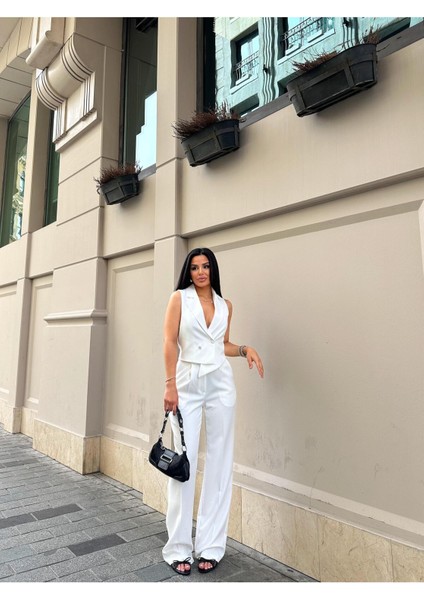 Kadın Asimetrik Kesim Yelek Palazzo Pantolon Takım Elbise indirimleri