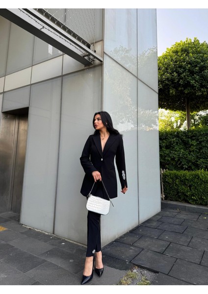 Kadın Taş Detaylı Ceket Pantolon Takım Elbise modelleri