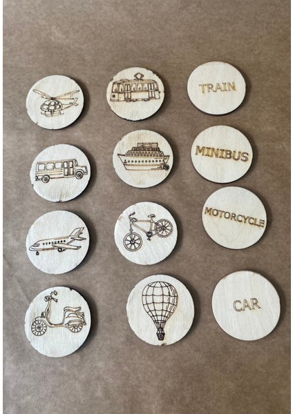 Doğal Ahşap Eğitim Kartları: Araçlar Serisi Ingilizce Kelime Kartları fırsatları