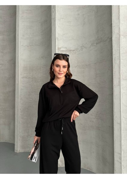 Kadın Fermuarlı Polo Yaka Eşofman Alt Üst Takım modelleri