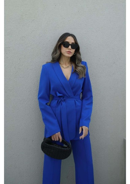 Kadın Kuşaklı Ceket Pantolon Takım Elbise modelleri