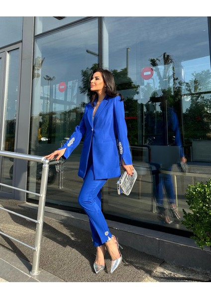 Kadın Taş Detaylı Ceket Pantolon Takım Elbise modelleri