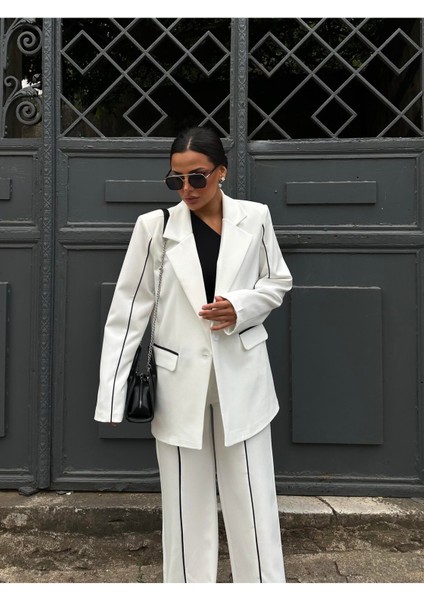 Kadın Çizgi Biyeli Blazer Ceket Pantolon Takım Elbise fırsatları