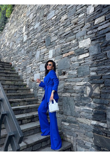 Kadın Kuşaklı Ceket Pantolon Takım Elbise modelleri