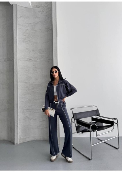 Kadın Fermuarlı Palazzo Şık Spor Eşofman Takım