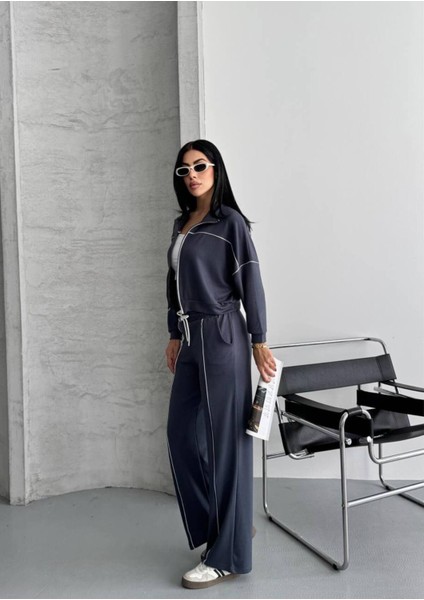 Kadın Fermuarlı Palazzo Şık Spor Eşofman Takım