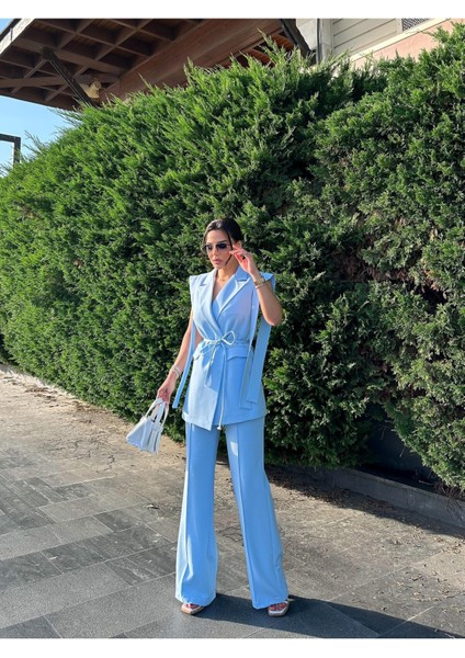 Kadın Oversize Bağlamalı Tasarım Yelek Pantolon Takım Elbise