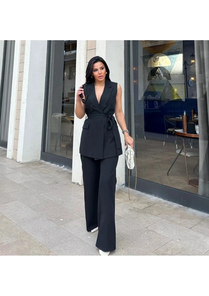 Kadın Kuşaklı Yelek Pantolon Takım Elbise fiyatları