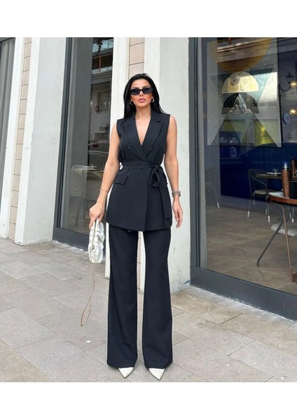 Kadın Kuşaklı Yelek Pantolon Takım Elbise modelleri