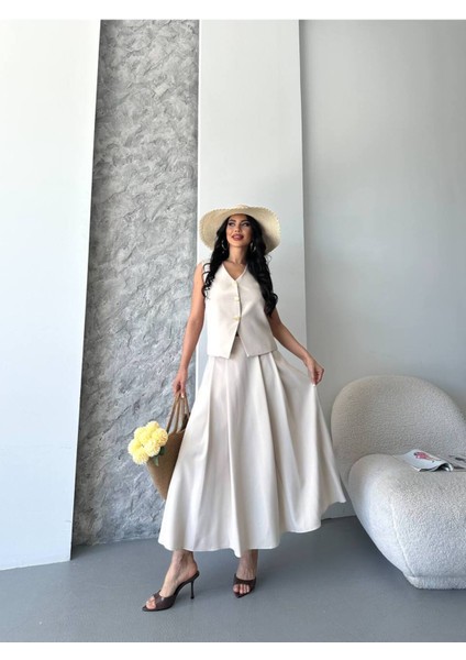 Kadın Alt Üst Takım Şık Düğme Detaylı Premium Yelek Etek Ikili Takım Elbise fiyatları