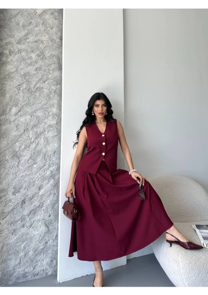 Kadın Alt Üst Takım Şık Düğme Detaylı Premium Yelek Etek Ikili Takım Elbise modelleri