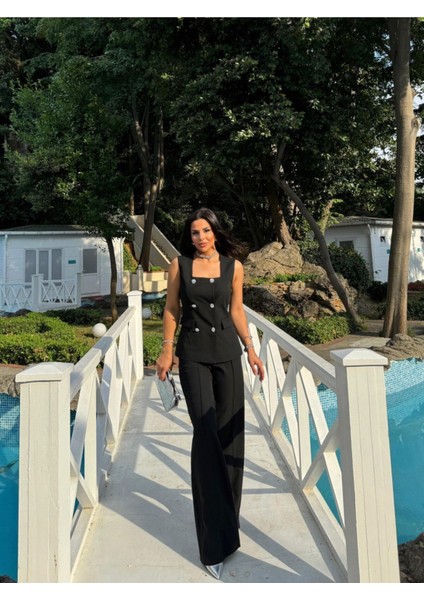 Kadın Düğmeli Yelek Pantolon Kare Yaka Takım fiyatları