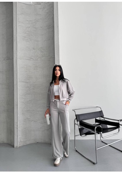 Kadın Fermuarlı Palazzo Şık Spor Eşofman Takım