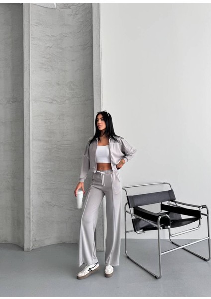 Kadın Fermuarlı Palazzo Şık Spor Eşofman Takım