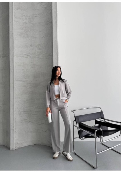 Kadın Fermuarlı Palazzo Şık Spor Eşofman Takım