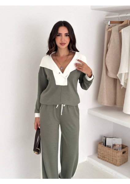 Kadın Yaka Detaylı Şık ve Rahat Günlük Giyim Takım