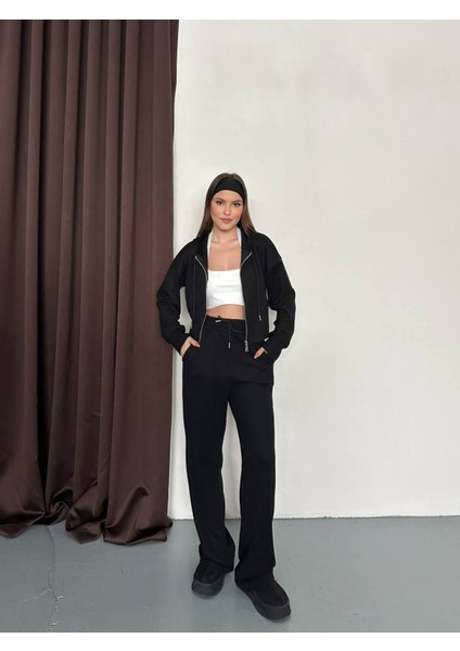 Kadın Kapüşonlu Fermuarlı Rahat Fit Günlük ve Şık Tarz Eşofman Takımı