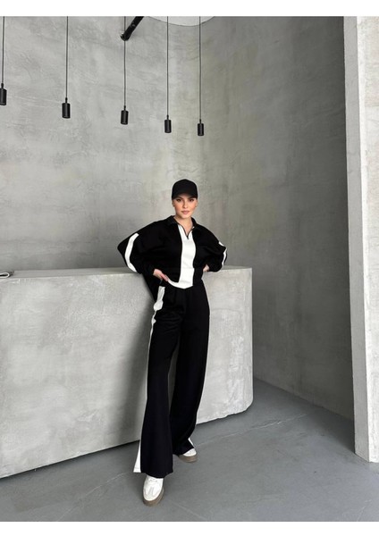 Kadın Spor Eşofman Takım Modal Kumaş Şeritli Uzun Kol Ikili Takım indirimleri