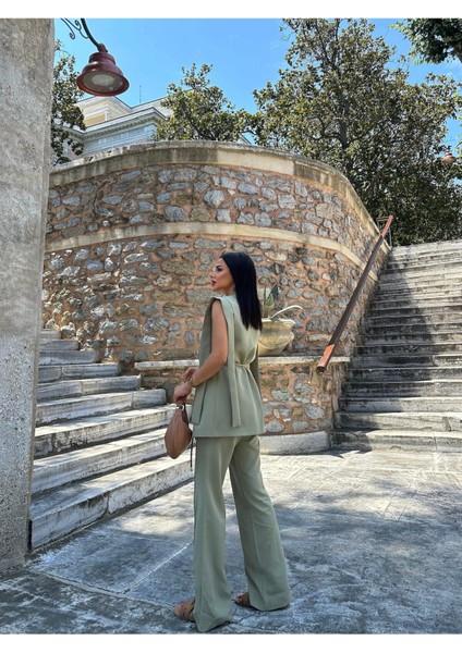Kadın Oversize Bağlamalı Tasarım Yelek Pantolon Takım Elbise fiyatları
