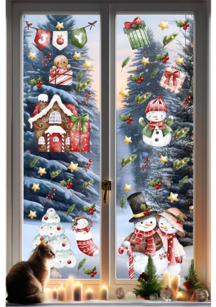 Sevimli Kardan Adam Ailesi Sticker Seti, Yılbaşı Sticker Seti, Yılbaşı Pencere ve Duvar Dekorasyon Sticker Seti fiyatları