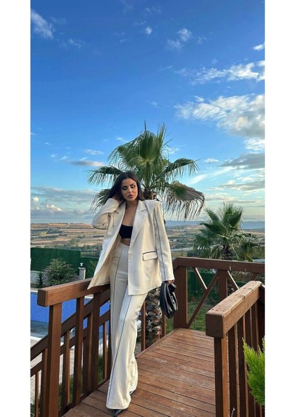 Kadın Çizgi Biyeli Blazer Ceket Pantolon Takım Elbise modelleri