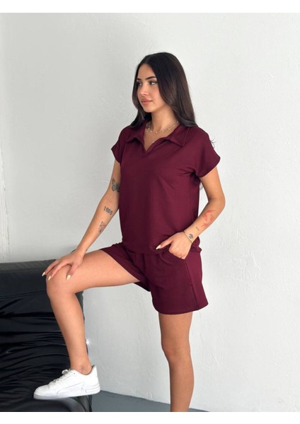 Kadın Modal Kumaş Polo Yaka T-Shirt Şortlu Takım fiyatları