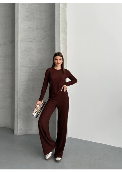 Kadın Beli Bağlama Detaylı Alt Üst Bürümcük Gofre Ikili Takım