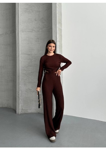 Kadın Beli Bağlama Detaylı Alt Üst Bürümcük Gofre Ikili Takım modelleri