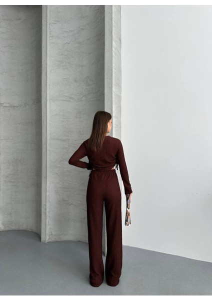 Kadın Beli Bağlama Detaylı Alt Üst Bürümcük Gofre Ikili Takım fırsatları