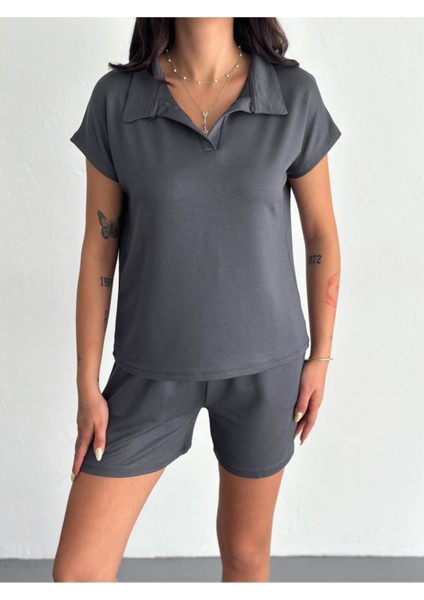 Kadın Modal Kumaş Polo Yaka T-Shirt Şortlu Takım fiyatları