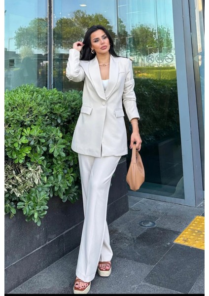 Kadın Tek Düğmeli Ceket Palazzo Pantolon Takım fiyatları