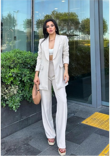 Kadın Tek Düğmeli Ceket Palazzo Pantolon Takım indirimleri