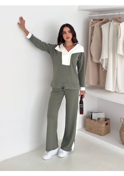 Kadın Yaka Detaylı Şık ve Rahat Günlük Giyim Takım