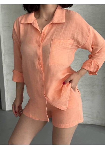 Kadın Keten Görünümlü Yazlık Gömlek Şort Ikili Takım indirimleri
