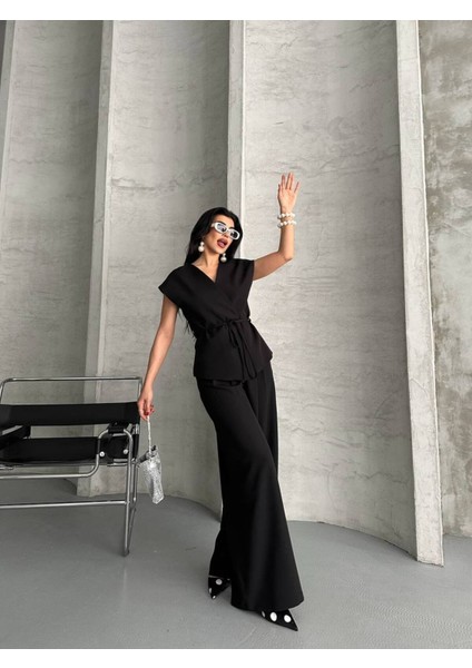 Kadın Kuşaklı Yelekli Palazzo Pantolonlu Takım Elbise fiyatları