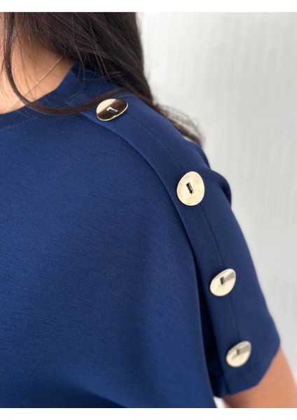 Kadın Modal Kumaş Kısa Kollu T-Shirt Düğme Detaylı Eşofman Takımı fırsatları