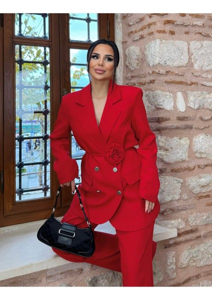 Kadın Gül Kemer Detaylı Palazzo Takım Elbise modelleri