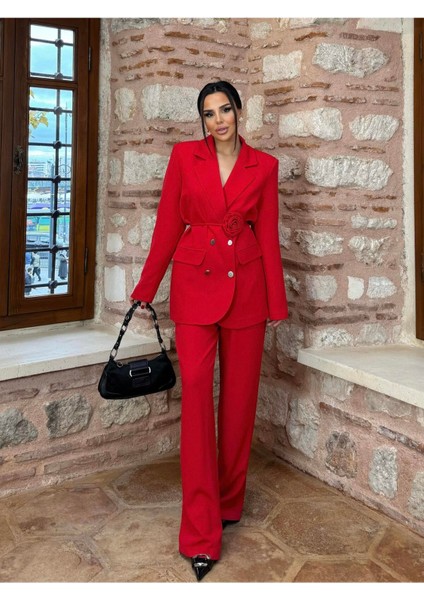 Kadın Gül Kemer Detaylı Palazzo Takım Elbise fırsatları