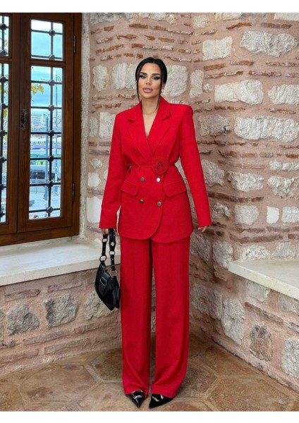 Kadın Gül Kemer Detaylı Palazzo Takım Elbise indirimleri