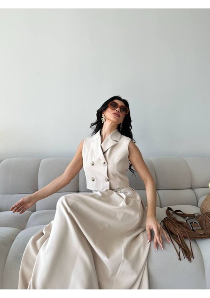 Kadın Alt Üst Takım Düğme Detaylı Premium Yelek Etek Ikili Takım Elbise fiyatları