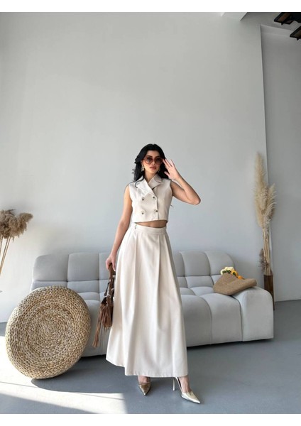 Kadın Alt Üst Takım Düğme Detaylı Premium Yelek Etek Ikili Takım Elbise indirimleri