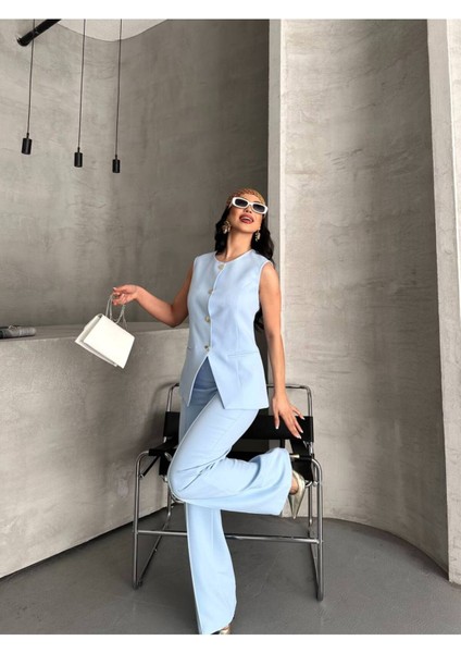 Kadın Alt Üst Takım Şık Düğme Detaylı Premium Yelek Pantolon Ikili Takım Elbise fiyatları