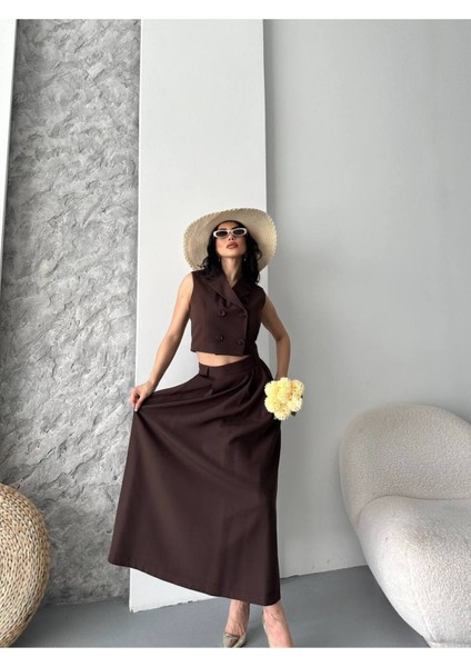 Kadın Alt Üst Takım Düğme Detaylı Premium Yelek Etek Ikili Takım Elbise fiyatları