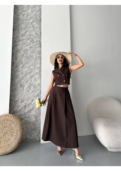 Kadın Alt Üst Takım Düğme Detaylı Premium Yelek Etek Ikili Takım Elbise modelleri