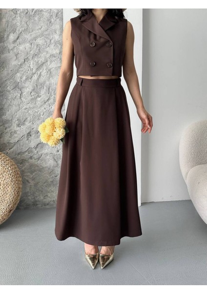 Kadın Alt Üst Takım Düğme Detaylı Premium Yelek Etek Ikili Takım Elbise indirimleri